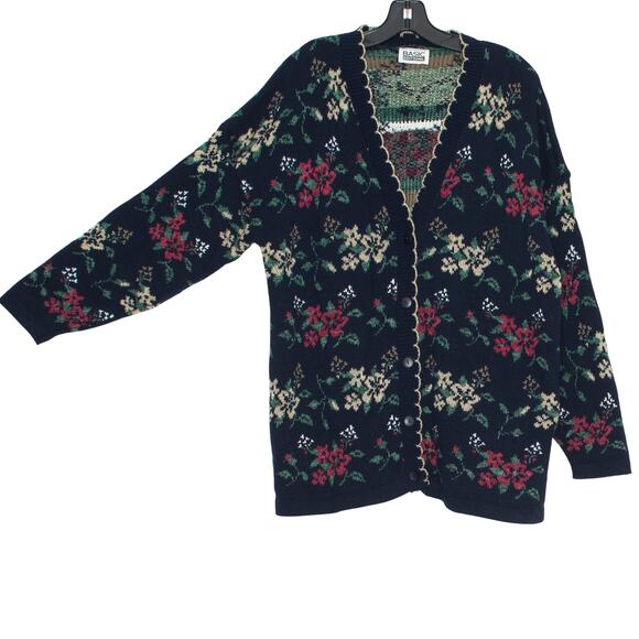Vintage Basic Editions Cardigan Sweater Floral Cottage Academia 90s Navy Blue 2X - Picture 4 of 5